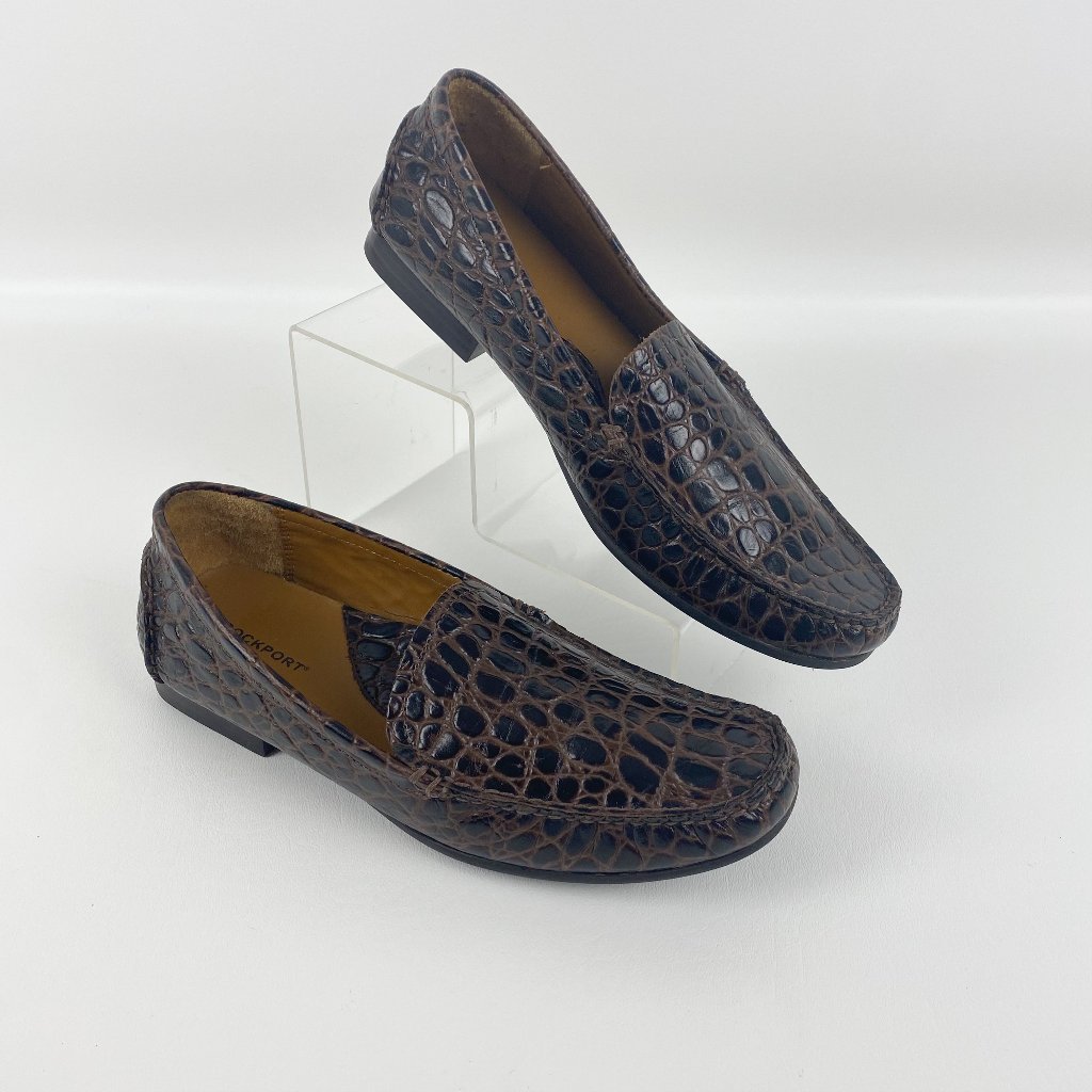 Rockport Womens Brown Leather Mocassins With Crocodile Pattern Size 75